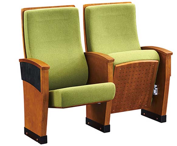 Two-Seat Ganged Wood Frame Fabric Upholstered Auditorium Chair
