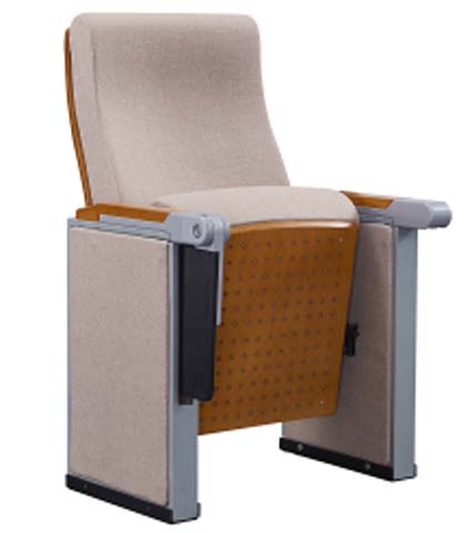 Fabric Upholstered Fixed Auditorium Chair with Perforated Wooden Seat Back and Metal Frame