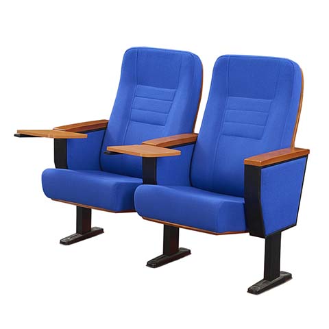 Two-Seat Ganged Floor-Mounted Auditorium Chair with Swing-Out Writing Tablets