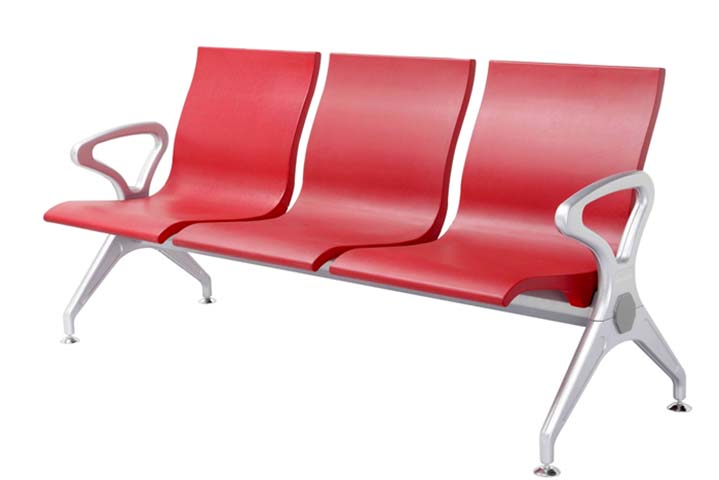 3-Seat Red Integral PU Beam Public Waiting Bench with Aluminum Alloy Legs