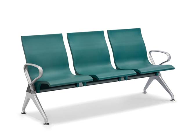 3-Seat Teal Polymer Beam Waiting Chair with Polished Aluminum Frame