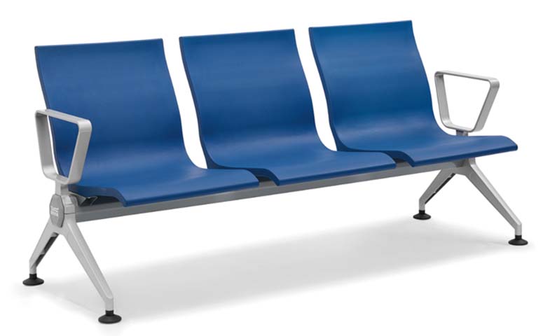 3-Seat Beam Public Tandem Waiting Chair with Aluminum End Armrests