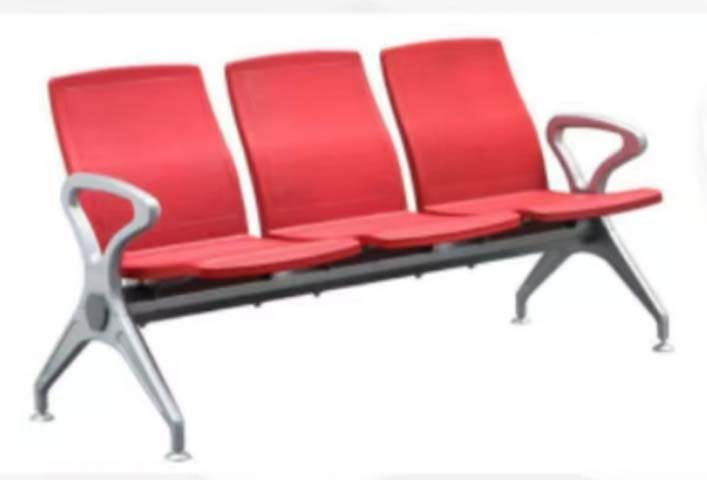 3-Seat Metal Frame Public Waiting Bench with Red Molded Seats