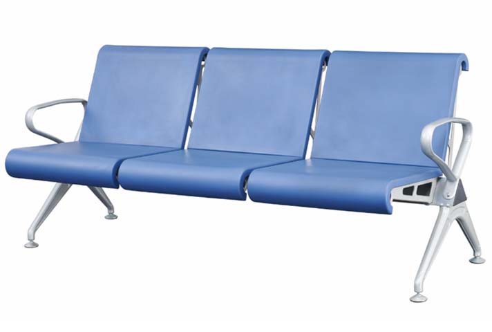 3-Seat Blue PU Public Beam Waiting Chair with Die-Cast Aluminum Frame