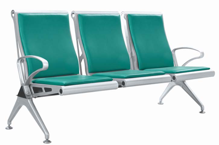 3-Seat Public Tandem Beam Waiting Chair with Green PU Cushions