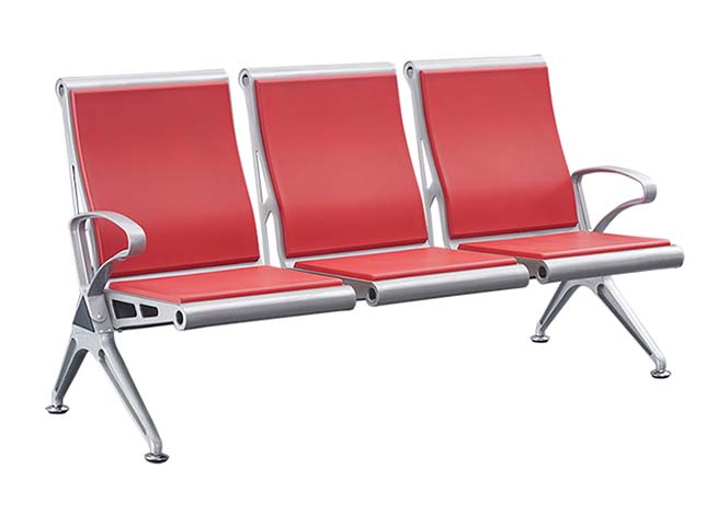 3-Seat Metal Frame Public Waiting Chair with Red Upholstery