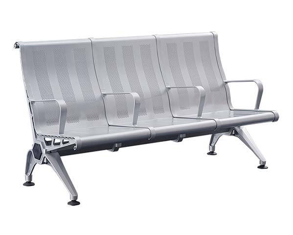 3-Seater Perforated Metal Public Waiting Bench with Armrests