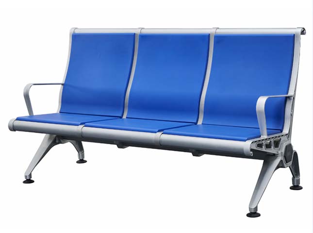 3-Seat Tandem Public Waiting Bench with Blue PU Panels