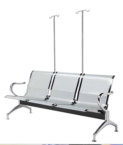 3-Seater Stainless Steel Medical Infusion Waiting Bench with Integrated IV Poles