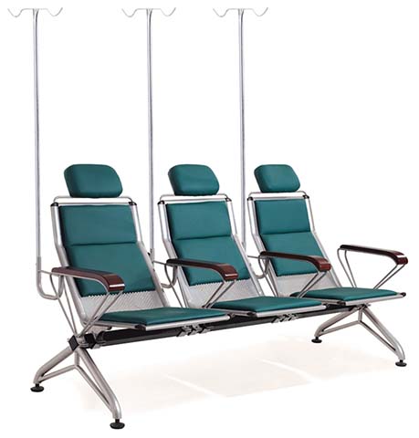3-Seat Reclining Medical IV Infusion Waiting Chair with Integrated IV Poles