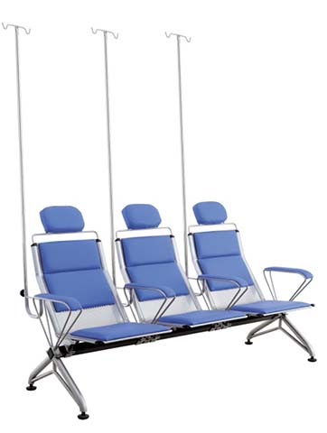 3-Seat Reclining Medical Infusion Waiting Chair with IV Poles