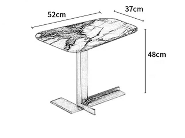 C-Shaped Slide-Under Sofa Side Table with Marble-Veined Top