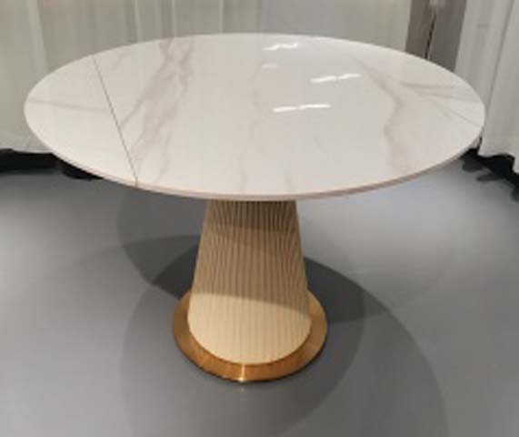 Modern Light Luxury Round Dining Table with Fluted Champagne Gold Pedestal Base