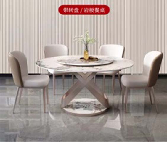 Round Sintered Stone Dining Table with Central Rotating Lazy Susan