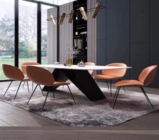 6-Seater Modern Rectangular Dining Table with Angled Trestle Base