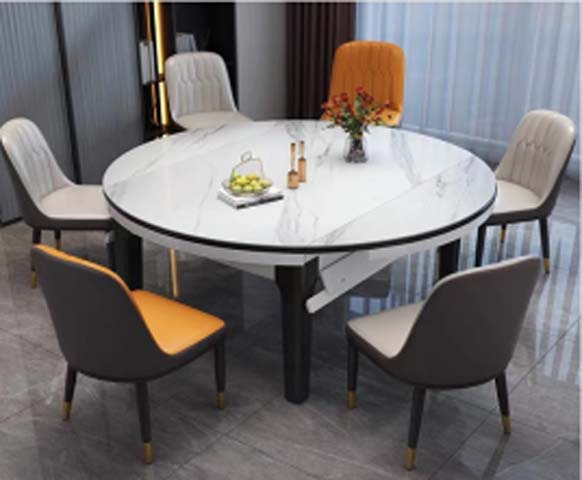 Round Extendable Marble-Effect Dining Table