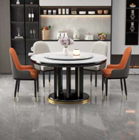 Modern Light Luxury Round Dining Table with Integrated Rotating Lazy Susan