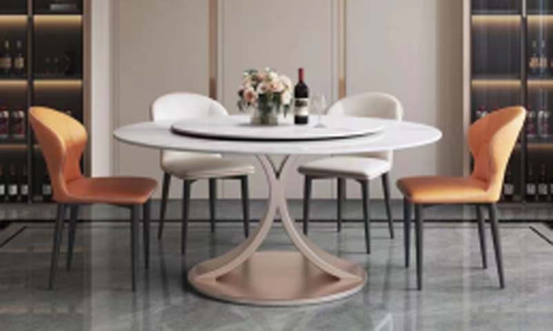 Modern Round Dining Table with Central Rotating Lazy Susan, Champagne X-Pedestal Base