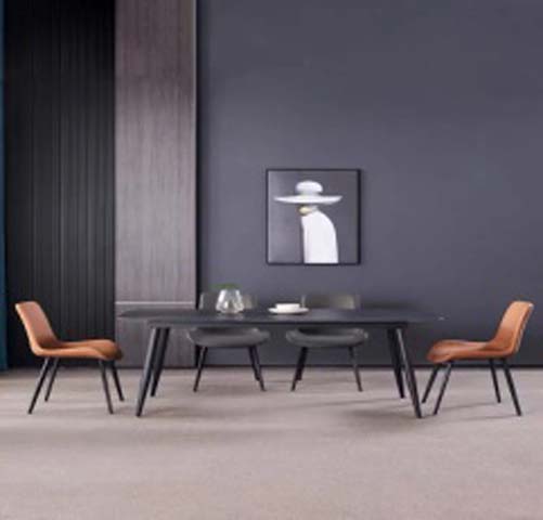 Matte Black Rectangular 6-Seater Sintered Stone Dining Table with Splayed Black Metal Legs