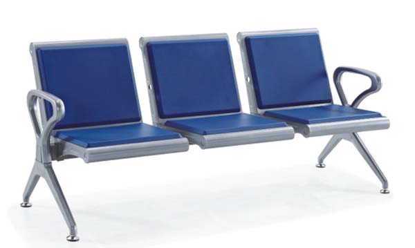 3-Seater Metal Frame Public Waiting Chair with Blue Padded Seats