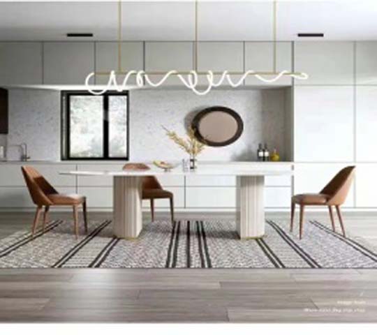 Contemporary White Rectangular Double Fluted Pedestal Dining Table