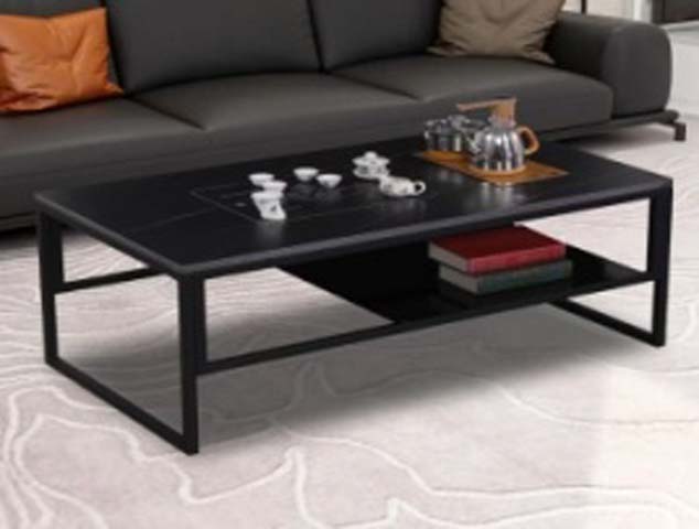 Minimalist Matte Black Rectangular 2-Tier Open Frame Coffee Table