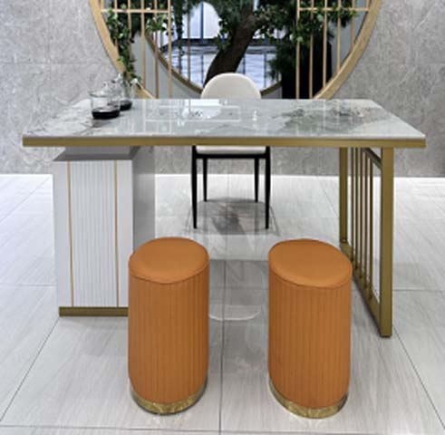 Modern Rectangular Tea Table with 2 Upholstered Stools
