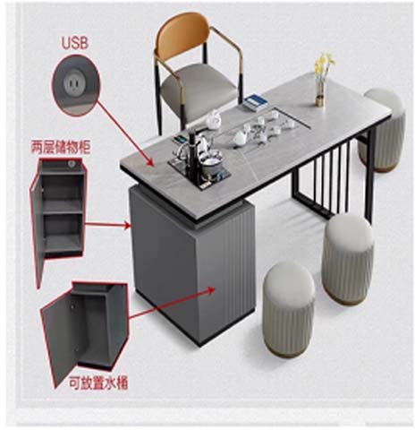 Multifunctional Sintered Stone Tea Table with USB Charging and Integrated Storage