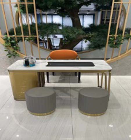 Light Luxury Sintered Stone Top Tea Service Desk With Integrated Tea Tray And Side Storage Cabinet