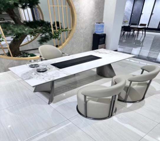 Modern Light Luxury Sintered Stone Business Reception Tea Table with Central Recessed Tea Channel