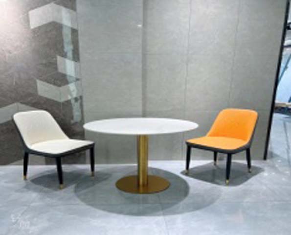 Small Round White Top Gold Pedestal Dining Table