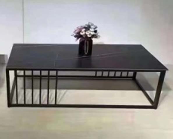 Black Industrial Rectangular Two-Tier Coffee Table with Slatted Metal Frame