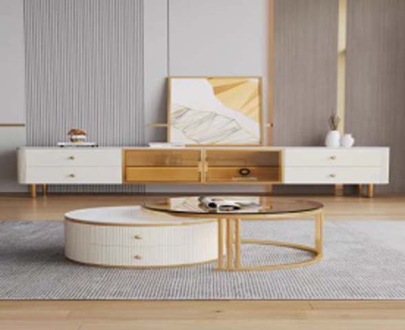 Modern Two-Tone Low-Profile TV Media Console with 4 Drawers and Central Open Shelves