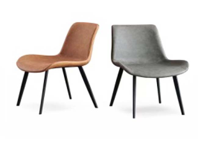 Armless Contoured Upholstered Dining Chair with Splayed Black Metal Legs