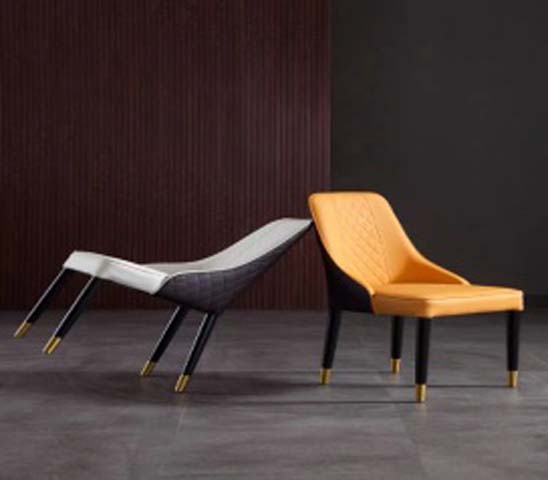 Armless Two-Tone Quilted Upholstered Dining Chair with Gold-Tipped Black Legs