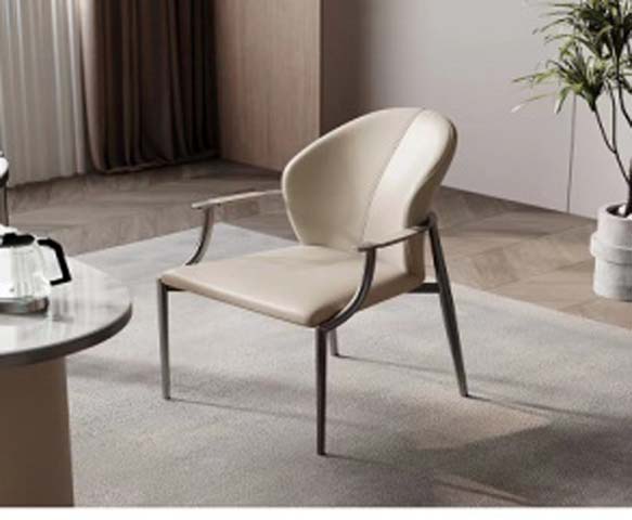Cream Upholstered Curved Back Metal Sled Base Lounge Armchair