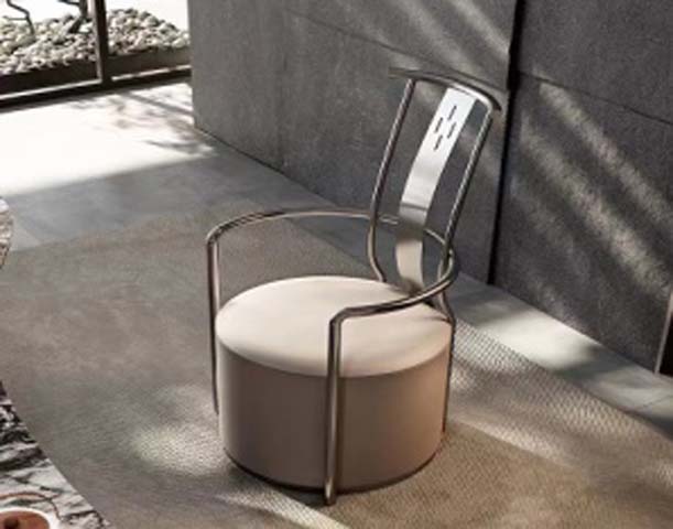 Modern Chrome Frame Round Upholstered Lounge Chair