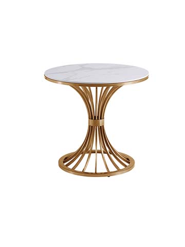 4-Seater Round Faux Marble Dining Table with Brass Hourglass Pedestal Base