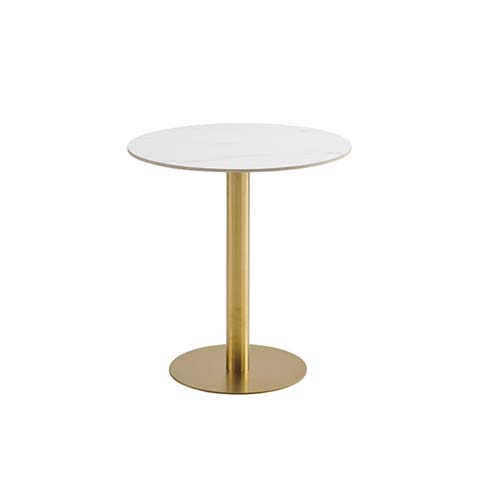 Modern Minimalist Round Side Table with White Tabletop and Brass Pedestal Base