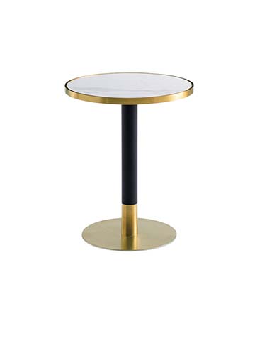 Round Single-Pedestal Side Table with Gold Trim