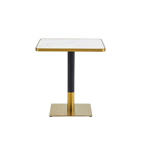 Contemporary Square Bistro Dining Table with Marble-Look Top and Black-Gold Pedestal Base