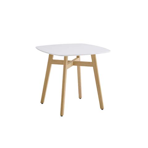 Modern Minimalist Round Dining Table with White Top and Oak-Tone Splayed Legs
