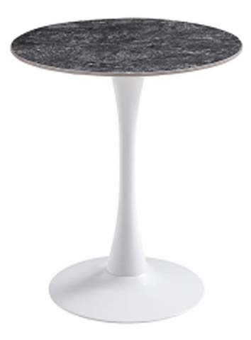 Tulip-Style Round Pedestal Accent Side Table with Dark Speckled Top and White Base