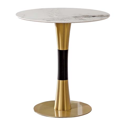 Round Sintered Stone Top Dining Table with Brushed Gold Pedestal Base