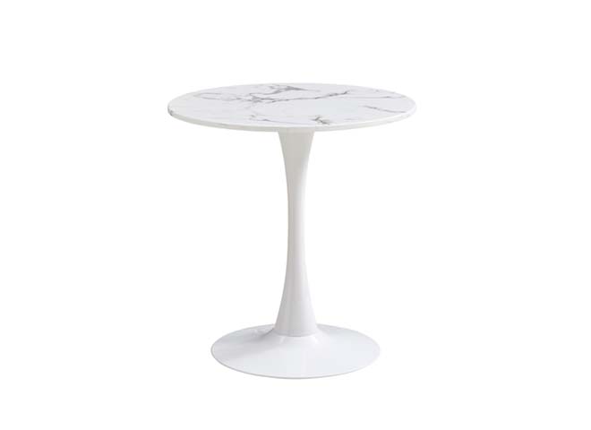 Round Tulip Accent Side Table with White Marble-Veined Top