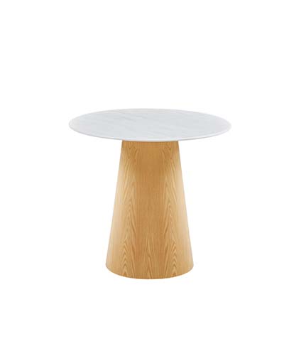 Minimalist Round Dining Table with White Top and Natural Oak Conical Pedestal Base