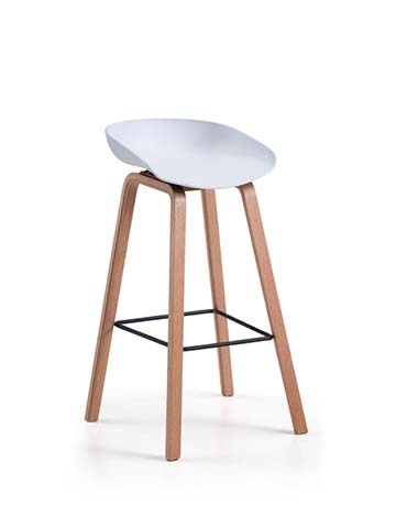Backless Bar Stool with Light Gray Molded Seat and Bent Wood Legs