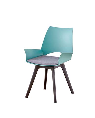 Modern Translucent Turquoise Dining Armchair with Grey Cushion