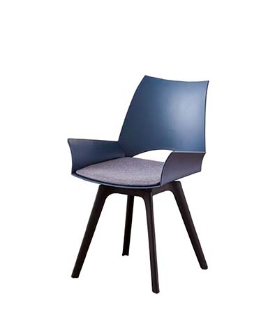Modern Angular Molded Shell Upholstered Dining Armchair with Dark Splayed Wood Legs