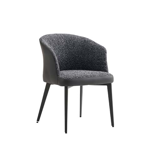 Two-Tone Curved Tub Upholstered Dining Armchair with Black Tapered Metal Legs